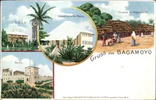 Litho Bagamoyo Tansania, Deutsch Ostafrika, Gouvernements-Messe, DOAG, Boma