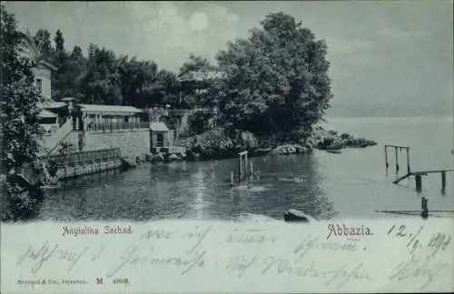Mondschein Ak Abbazia Kroatien, Angiolina Seebad