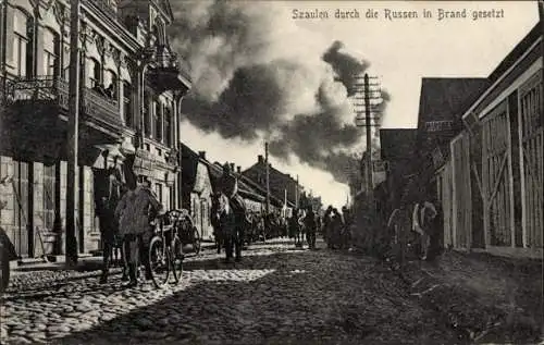 Ak Šiauliai Szaulen Litauen, Ort durch die Russen in Brand gesteckt, Kriegszerstörungen, I WK