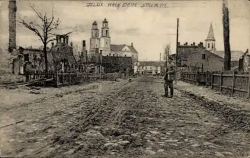 Ak Stadt Illux nach dem Sturm, Straßenpartie