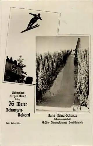 Ak Weltmeister Birger Ruud, 76 meter Schanzenrekord, Hans-Heinz-Schanze, Johanngeorgenstadt