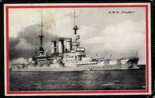 Passepartout Ak Deutsches Kriegsschiff, SMS Preußen, Linienschiff