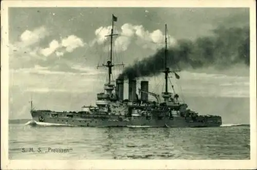 Ak Deutsches Kriegsschiff, SMS Preußen, Linienschiff, Kaiserliche Marine