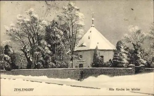 Ak Berlin Zehlendorf, Alte Kirche im Winter