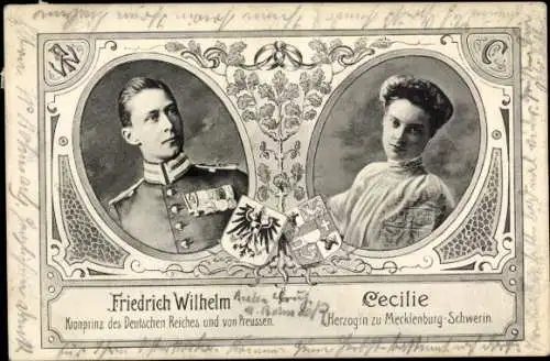 Wappen Ak Kronprinz Wilhelm von Preußen, Kronprinzessin Cecilie von Preußen, Portrait