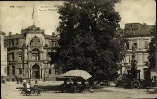Ak Meiningen in Thüringen, Marktplatz, Postamt, Brunnen
