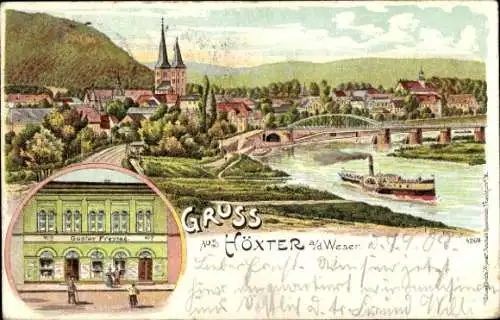 Litho Höxter an der Weser, Totalansicht, Geschäft