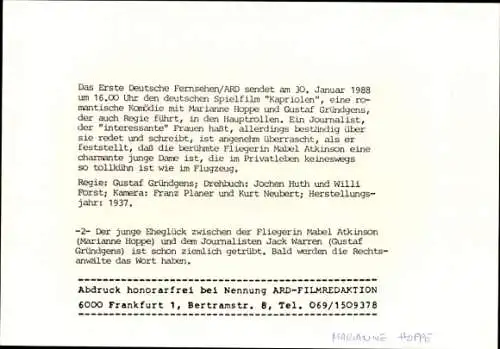 Ak Schauspielerin Marianne Hoppe, Autogramm, Leiter