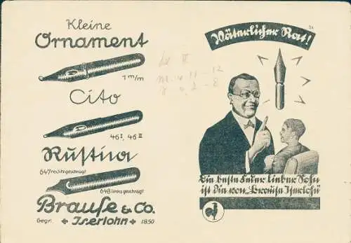 Stundenplan Brause & Co. Iserlohn Fabrik-Marke, Schreibgeräte, Sütterlin Schriftarten um 1920