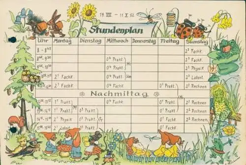 Stundenplan Zwerge, Blumen, Pilze, Marienkäfer