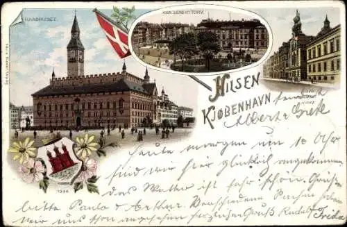 Wappen Litho København Kopenhagen Dänemark, Raadhuset, Kongens Nytorv, Kirke