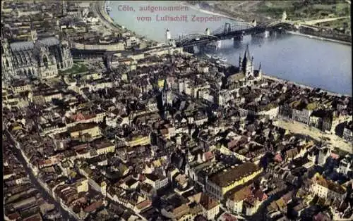 Ak Köln am Rhein, Fliegeraufnahme vom Luftschiff Zeppelin, Dom