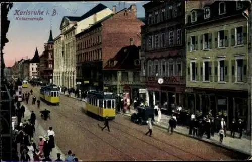 Ak Karlsruhe in Baden, Kaiserstraße, Straßenbahnen Linie 1