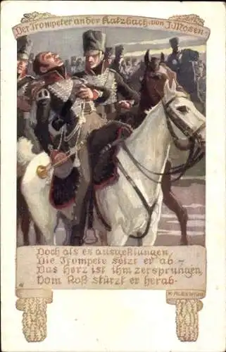 Künstler Ak Wilke, K. A., Der Trompeter an der Katzbach von Julius Mosen, Gedicht, Dt. Wehrverein