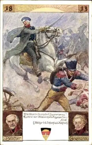 Künstler Ak Schlacht an der Katzbach, August von Gneisenau, Gebhardt von Blücher