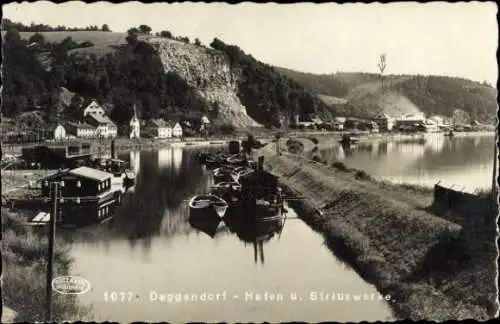 Ak Deggendorf im Bayerischen Wald Niederbayern, Hafen und Siriuswerke