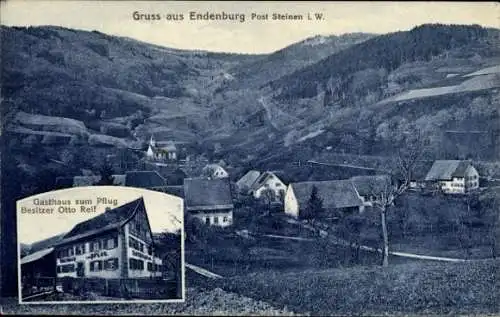 Ak Endenburg Steinen in Baden Schwarzwald, Totalansicht, Gasthaus zum Pflug