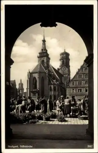 Ak Stuttgart am Neckar, Stiftskirche, Markt