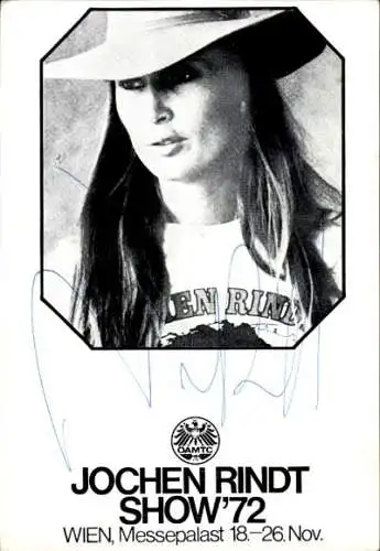Ak Jochen Rindt Show 1972, Wien, Nina Rindt, Portrait, Autogramm