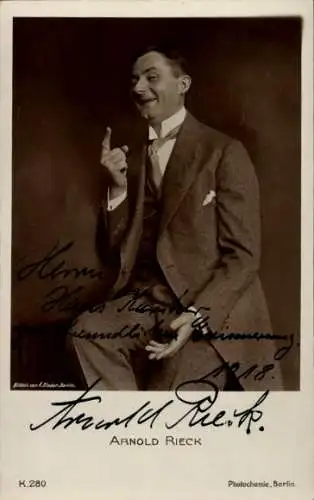 Ak Schauspieler Arnold Rieck, Portrait, Autogramm