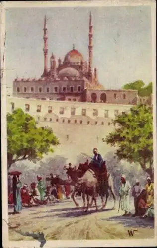 Künstler Ak Cairo Kairo Ägypten, The Citadel, Blick zur Festung, Kamelreiter