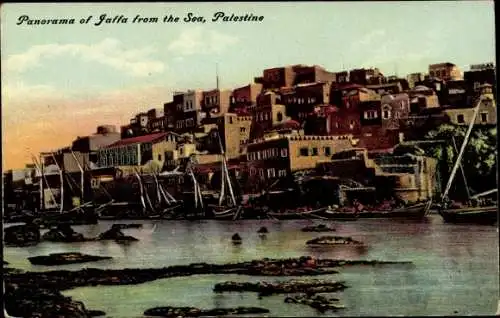 Ak Tel Aviv Jaffa Israel, Panorama von Jaffe vom Meer aus, Palästina