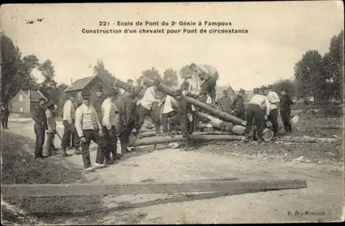 Ak Fampoux Pas de Calais, Ecole de Pont du 3e Genie, Bau einer Staffelei