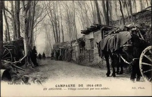 Ak En Argonne, von unseren Soldaten erbautes Dorf, I WK