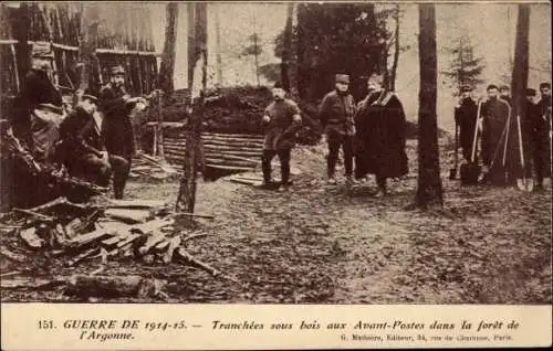 Ak En Argonne, Gräben im Unterholz an Außenposten im Wald, I WK