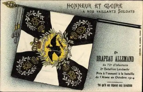 Künstler Ak Ehre und Ruhm, 5. Deutsche Flagge der 72. Infanterie