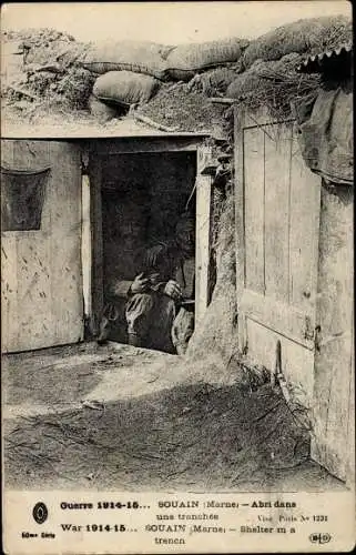 Ak Souain Marne, Schutz in einem Schützengraben, I WK