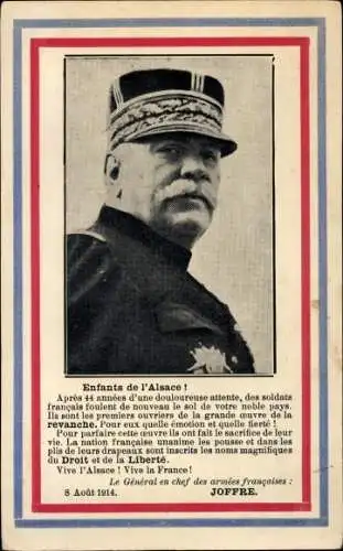 Passepartout Ak General Joffre, Kinder des Elsass, Porträt in Uniform