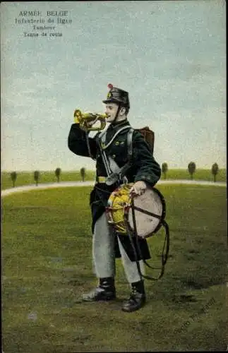 Ak Armee Belge, Linieninfanterie, Trommel, Straßenhaltung