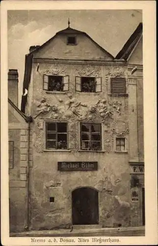 Ak Krems an der Donau in Niederösterreich, Altes Meßnerhaus, Schild Michael Böhm