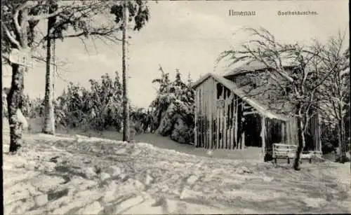 Ak Ilmenau in Thüringen, Goethehäuschen auf dem Kickelhahn, Winter
