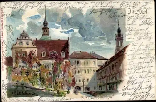 Litho Dresden Altstadt, alter Schlosshof