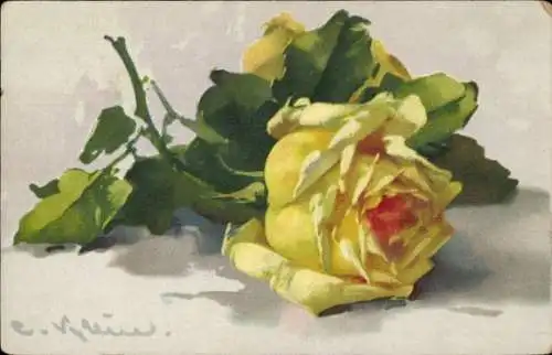 Künstler Ak Klein, Catharina, Gelbe Rosenblüte