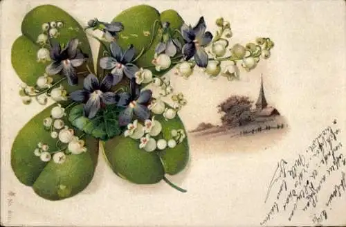 Litho Kleeblatt, Maiglöckchen, Veilchen, Kirche