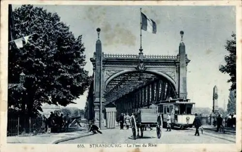 Ak Straßburg Elsass Bas Rhin, Rheinbrücke, Straßenbahn