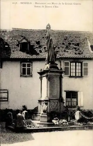 Ak Benfeld Elsass Bas Rhin, Statue de Jeanne d'Arc