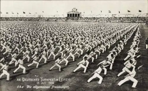 Ak Leipzig, XII. Deutsches Turnfest Juli 1913, die allgemeinen Freiübungen