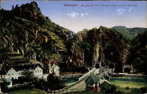 Ak Altenahr im Ahrtal, Burgruine Are, drei Tunnels