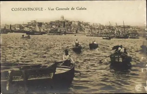 Ak Konstantinopel Istanbul Türkei, Galata, Gesamtansicht, Ruderboote