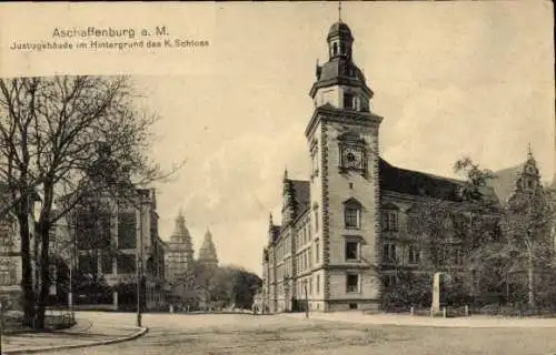 Ak Aschaffenburg in Unterfranken, Justizgebäude, K. Schloss