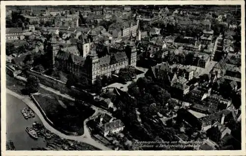 Ak Aschaffenburg in Unterfranken, Schloss, Landgerichtsgebäude, Luftbild