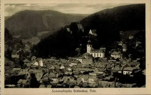 Ak Gräfenthal, Blick über Dächer der Stadt zur Kirche