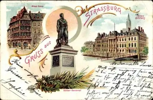 Litho Strasbourg Straßburg Elsass Bas Rhin, Altes Haus, Altes Schloss, Kleber Denkmal