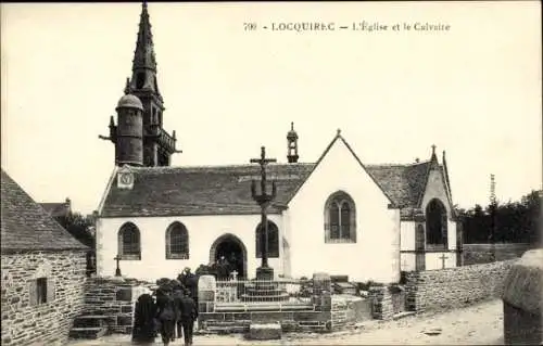 Ak Locquirec Finistère, Kirche und der Kalvarienberg