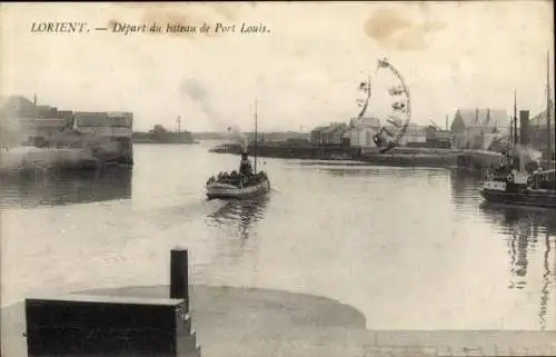 Ak Lorient Morbihan, Abfahrt des Bootes von Port Louis