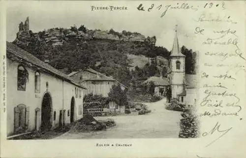 Ak Pierre Percée Meurthe et Moselle, Kirche, Burgruine